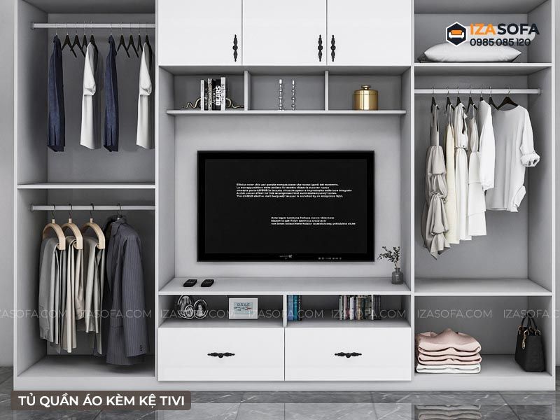 Tủ Áo Âm Tường Kết Hợp Kệ TV 3 Mẫu tủ áo kết hợp kệ tivi trong phòng ngủ