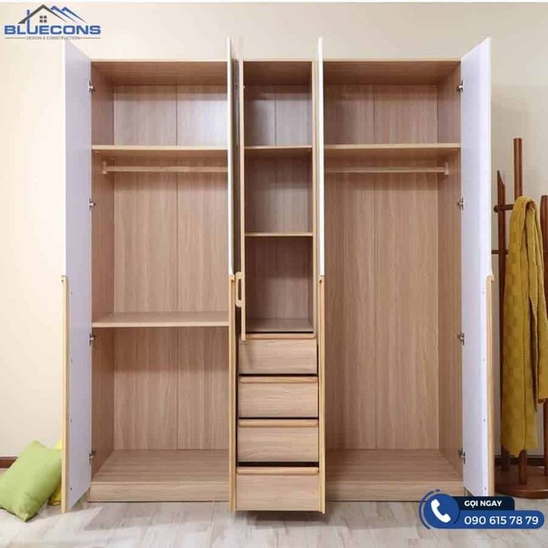 Tủ quần áo cho khách sạn 1 Tủ quần áo không cánh kín hợp gía treo