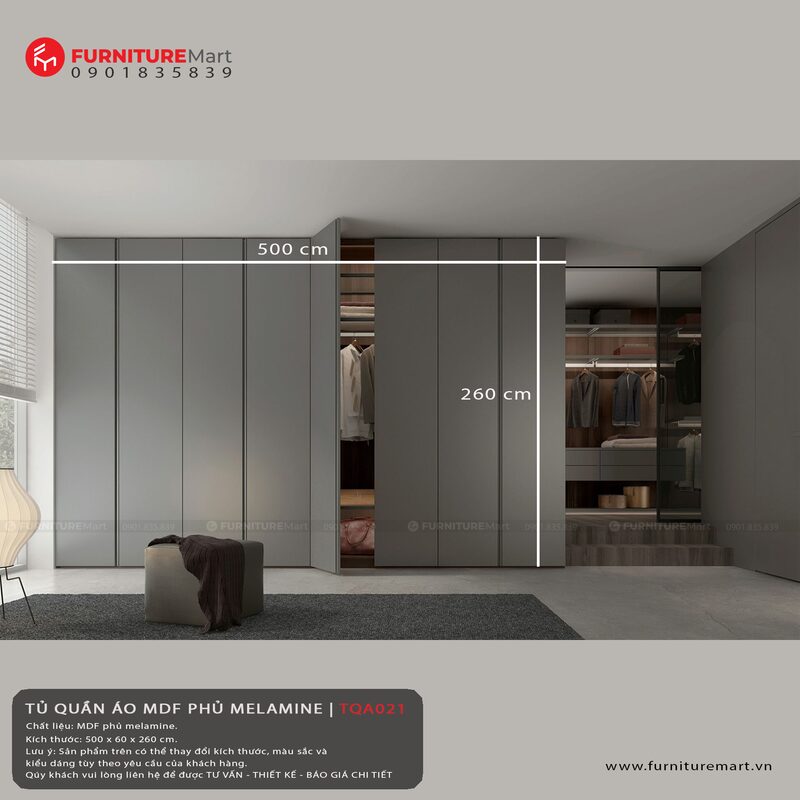 Tủ Áo Âm Tường Màu Xám 4 Tủ âm tường kết hợp nội thất