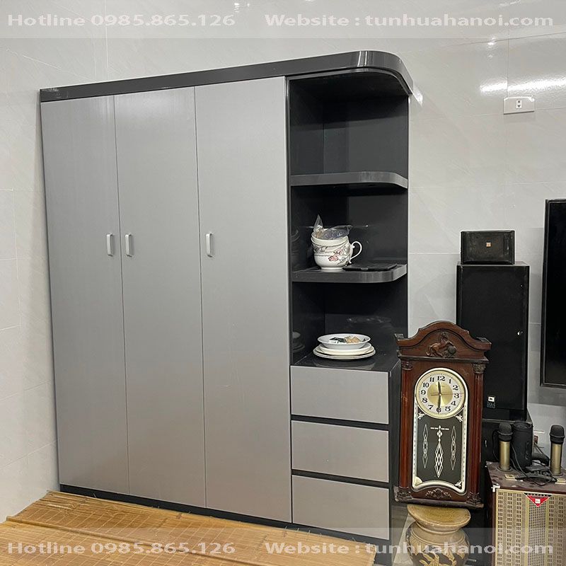 Tủ 3 cánh liên kệ trang trí ghi