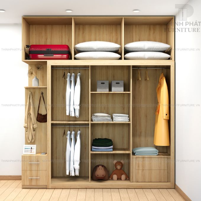 Ảnh tủ áo 2 tầng tích hợp kệ trang trí