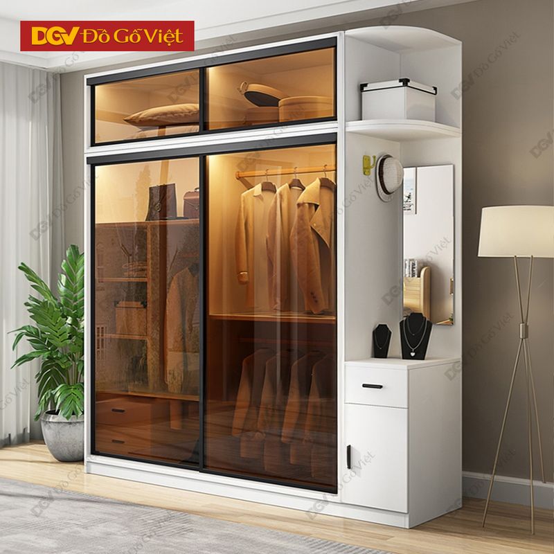 Tủ áo cửa lùa màu trắng, cảnh kính đẹp hiện đại, ưu đãi giá rẻ