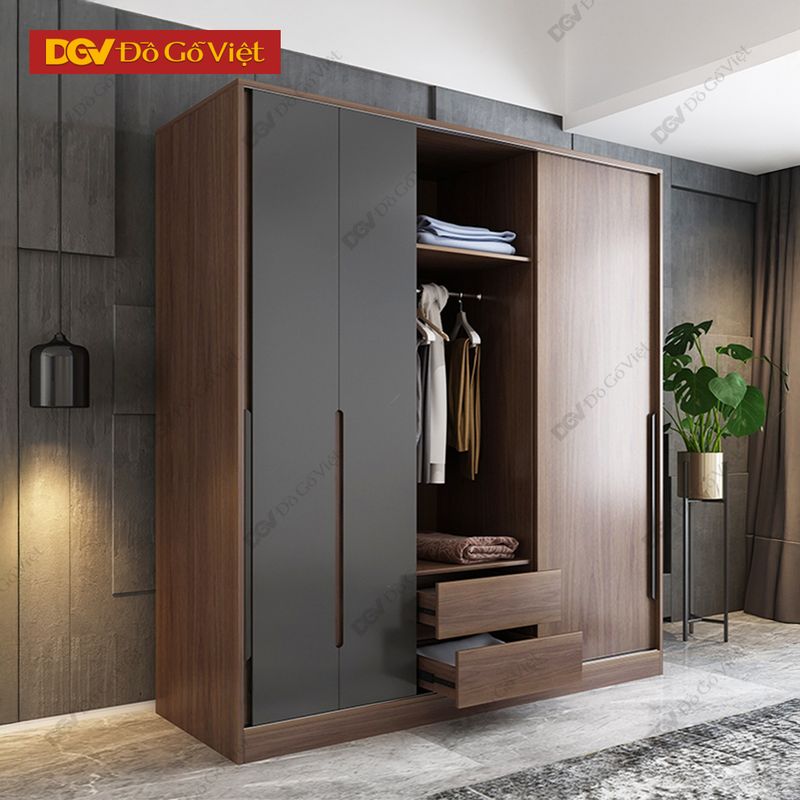 Tủ để quần áo MDF cừa trượt hiện đại màu nâu đậm đẹp giá rẻ 5