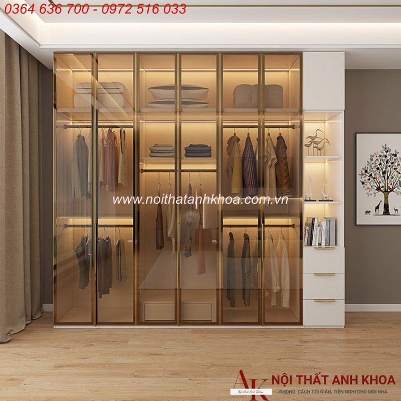 Tủ cánh kính và cánh gỗ nên chọn loại nào 2 Tủ quần áo cánh gỗ MDF cánh kính cường lực