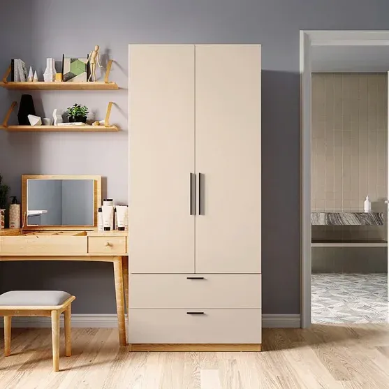 Tủ quần áo gỗ MDF hai cánh tối giản có hộc kéo