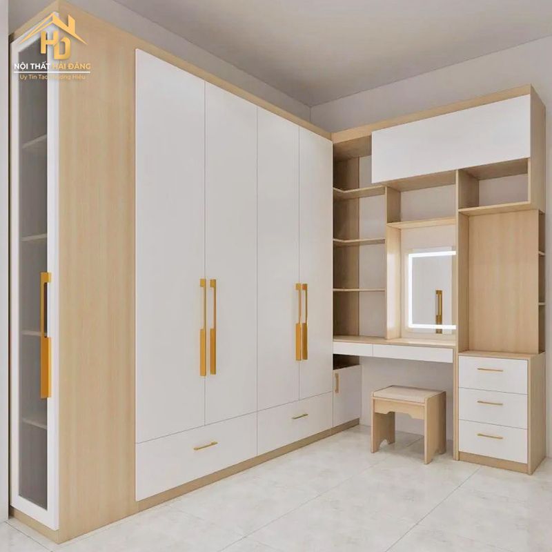 Hình ảnh mẫu tủ áo kết hợp bàn làm việc