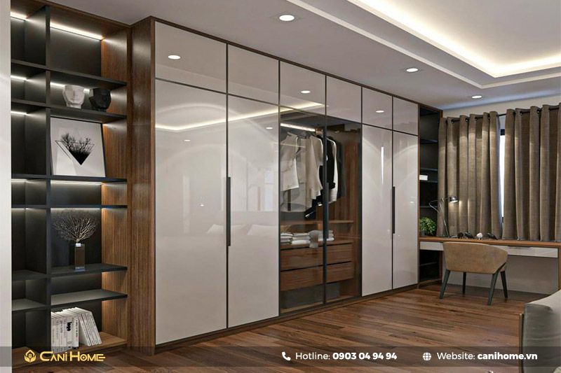 Tủ quần áo kết hợp kệ trang trí sáng tạo