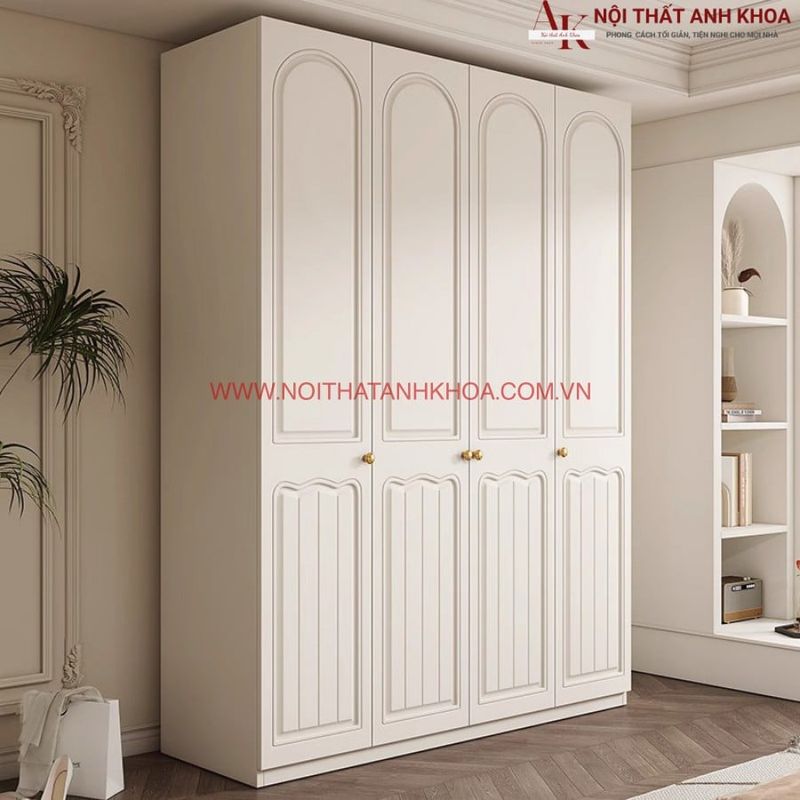 Tủ quần áo MDF kết hợp kệ để đồ và gương