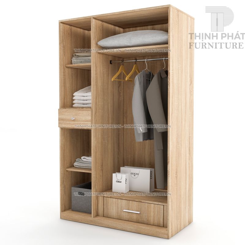 Tủ quần áo cánh mở kết hợp kệ trang trí